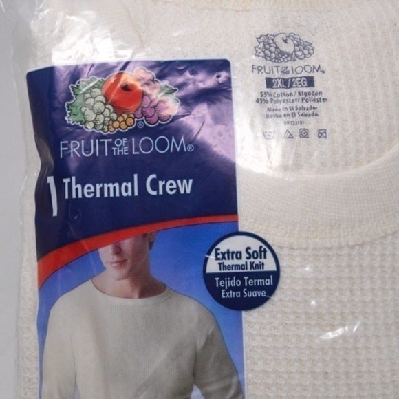 NEW Fruit of the Loom Thermal Soft Knit Long Sleeve 2XL Crew Neck, Color Natural - Picture 3 of 7